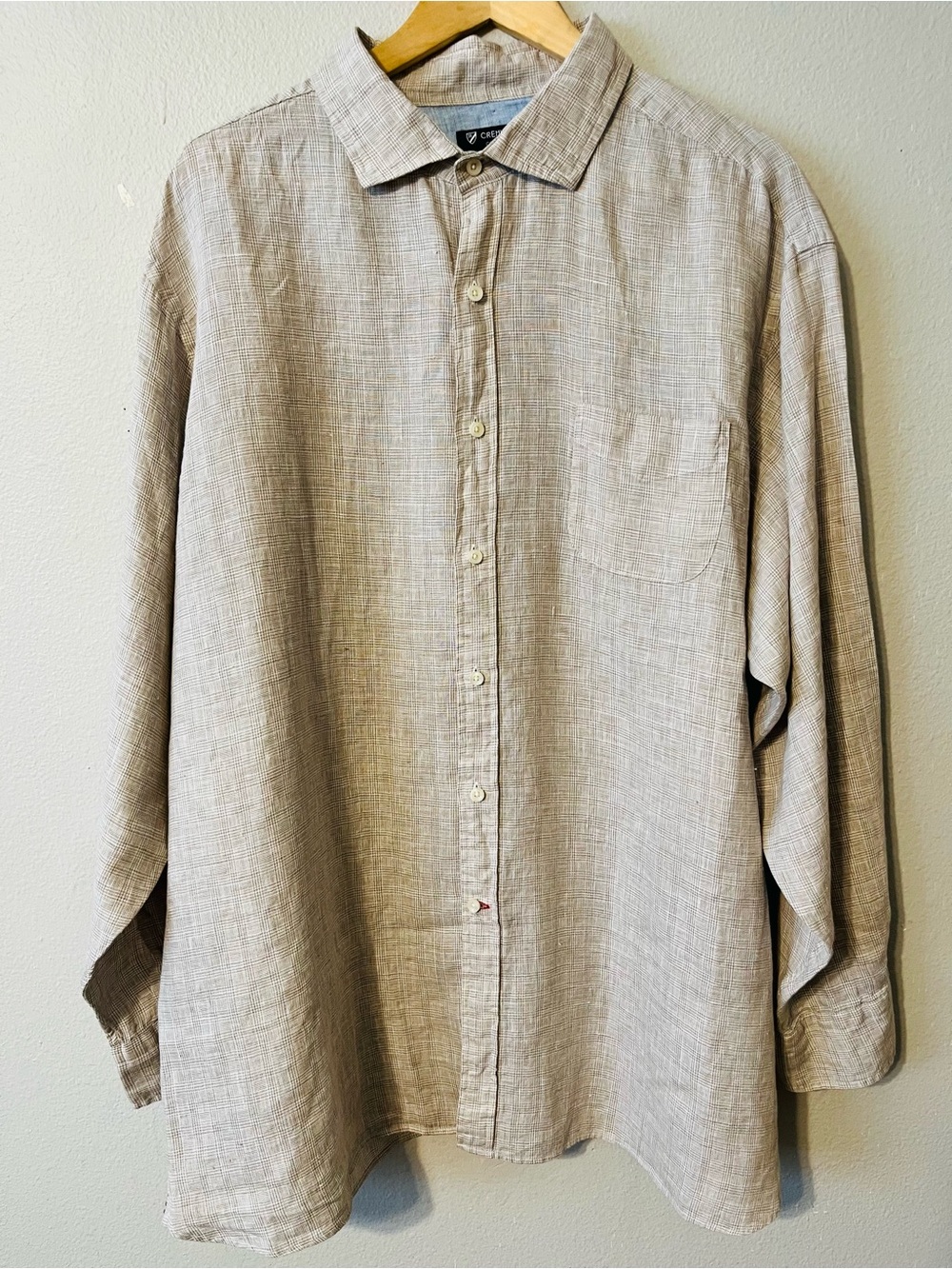 Men’s 100% Linen Long -sleeve Casual Button Down Shirt w/ Elbow Patches Size XXL